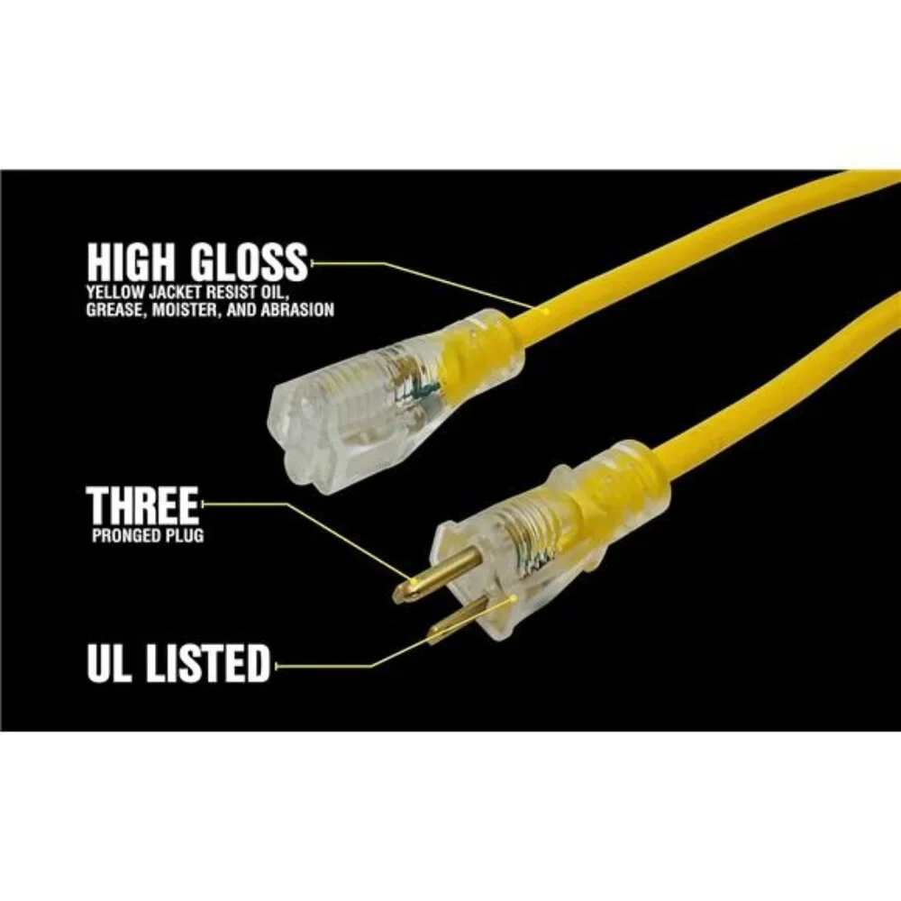 Yellow Jacket Heavy Duty Extension Cord, 25Ft, 12 Gauge, 3 Conductor,Lighted End